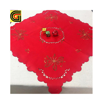 Beautiful Red Embroidery cutwork designs Tablecloth with pinecone and berries  for Christmas